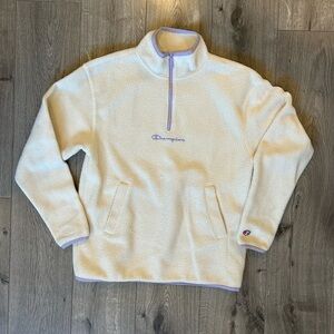 Champion cream and purple fleece quarter zip crewneck!